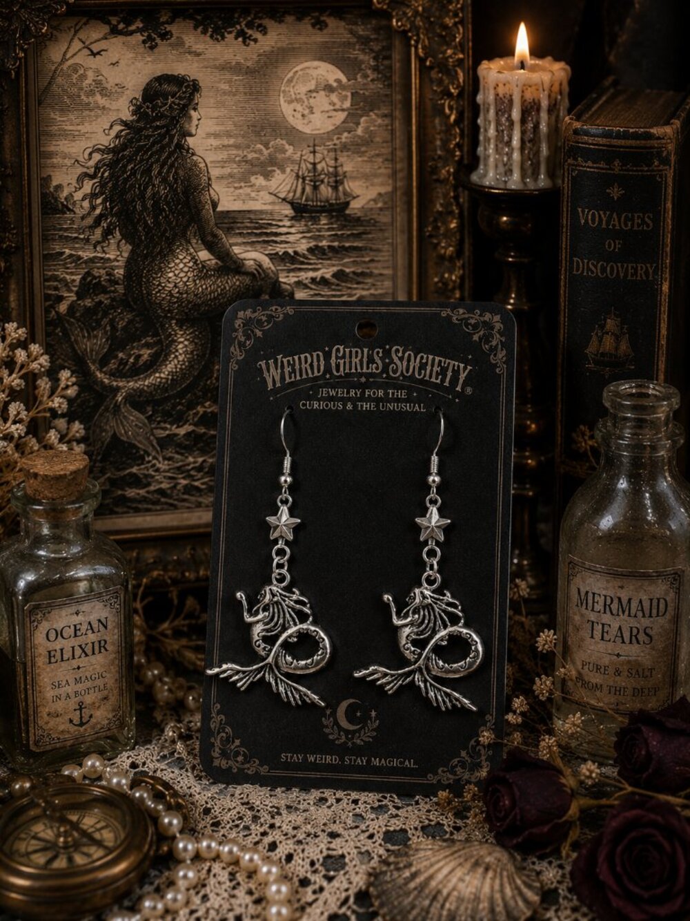 The Moontide Sirens™ Mermaid Earrings | Silver Fantasy Oceancore Jewelry